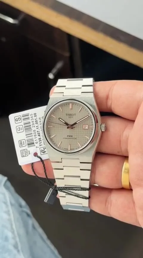 Tissot Prx Automatic 40mm Silver Watch Electric Grey Textured Dial
