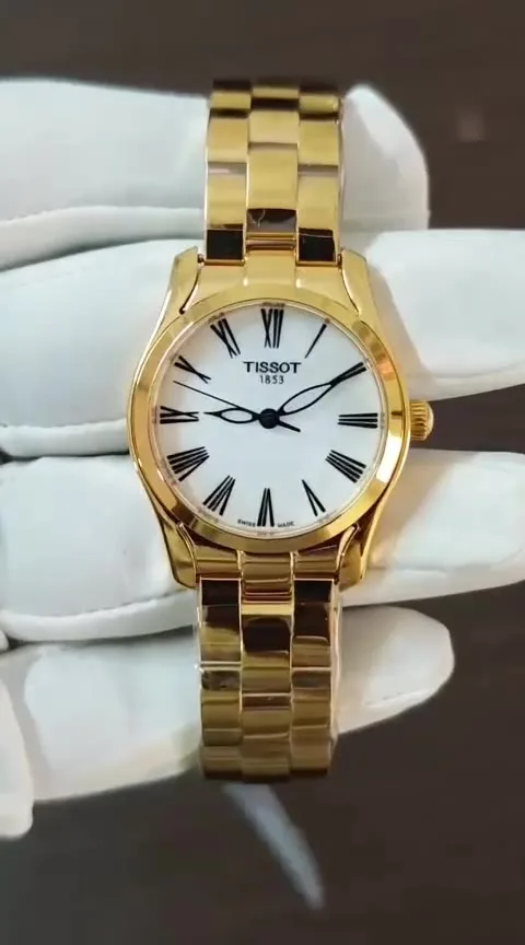 Tissot T-wave Women White Dial Watch Gold Stainless Steel Bracelet
